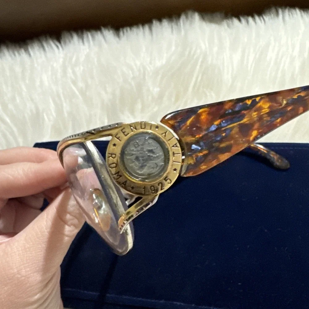 Vintage Fendi Oversized eyeglasses Frames only ornate Italy Metal Logo RARE